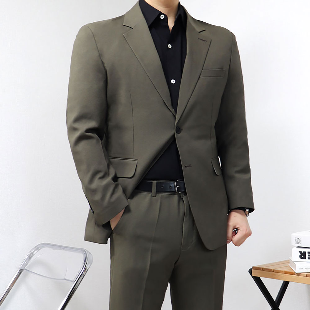 결혼식 남자 하객룩 카키 수트 개화기 정장