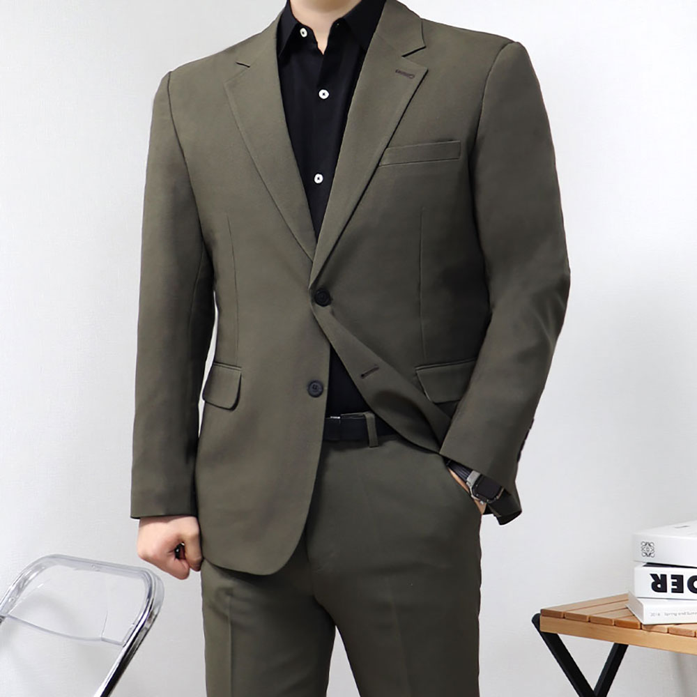 결혼식 남자 하객룩 카키 수트 개화기 정장