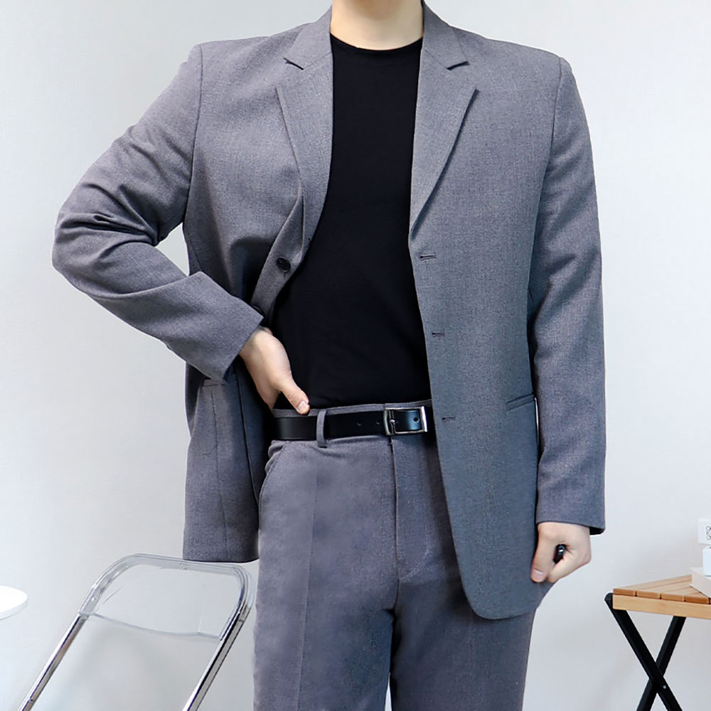 남자 차콜 다크그레이 정장 오버핏수트