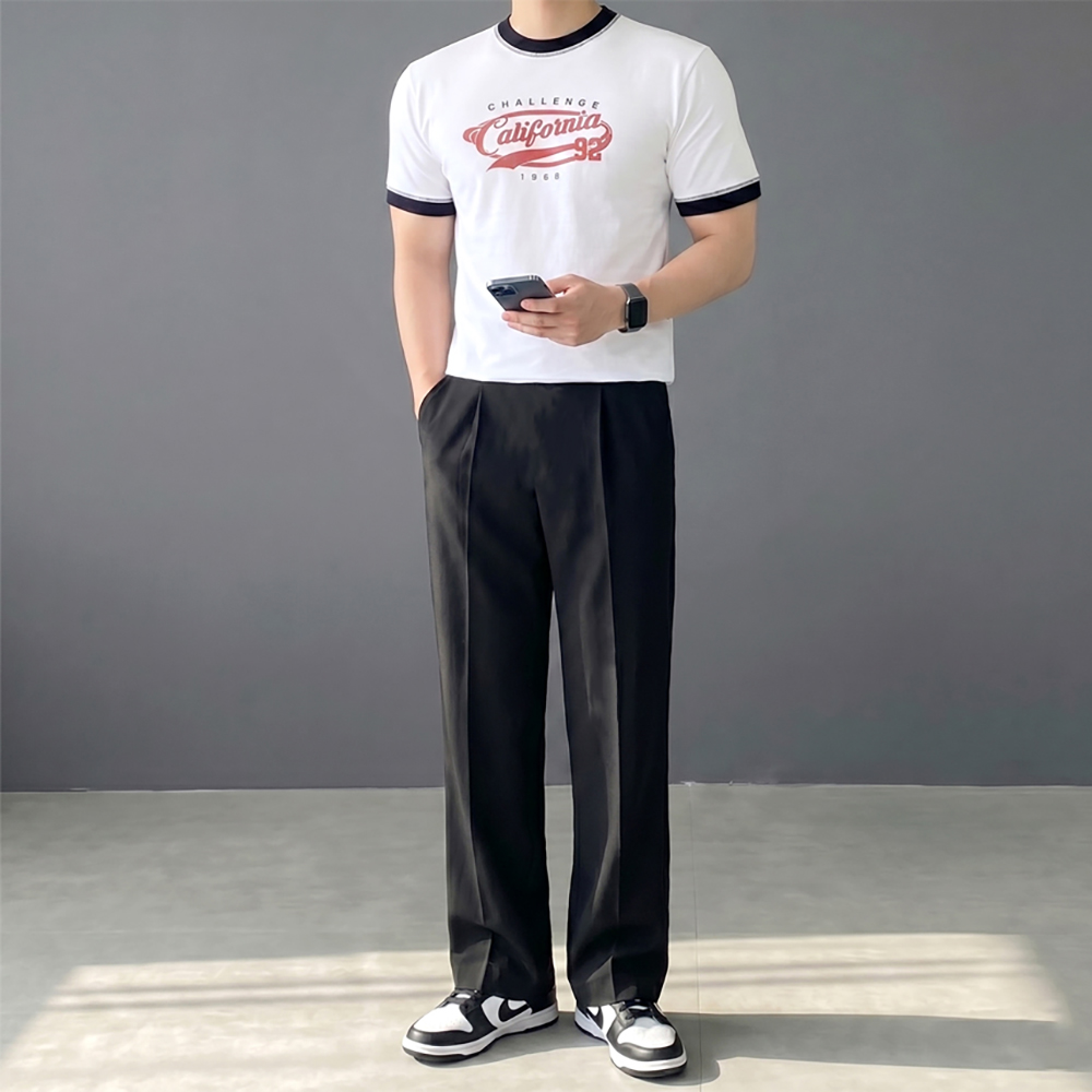 남자 린넨 여름 세미 와이드 밴딩 팬츠