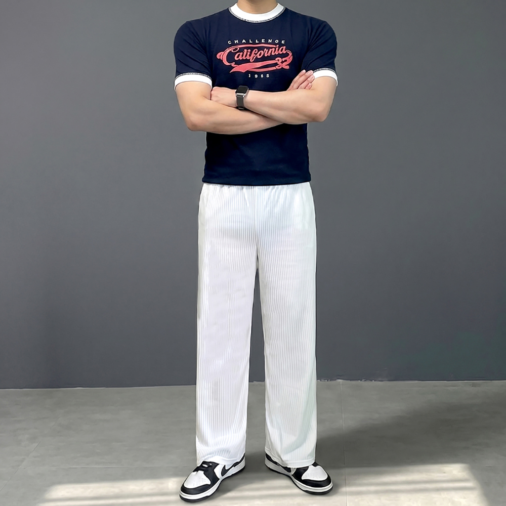 남자 플리츠 와이드 밴딩 팬츠 주름 통바지