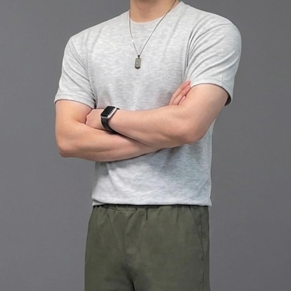 남자 크롭 와플 두꺼운 머슬핏 반팔 티셔츠