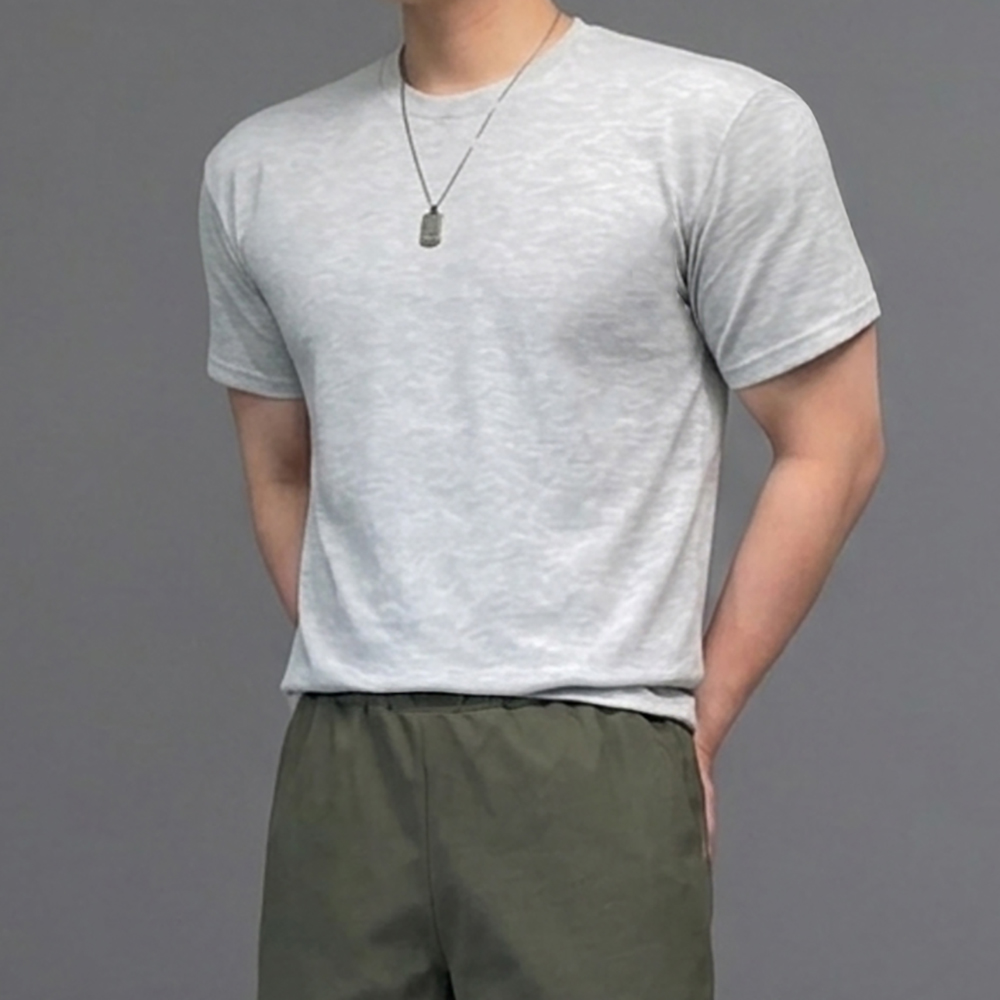 남자 크롭 와플 두꺼운 머슬핏 반팔 티셔츠