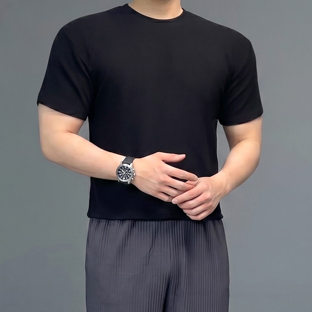 남자 크롭 와플 두꺼운 머슬핏 반팔 티셔츠