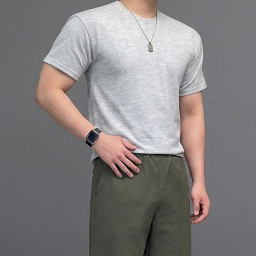 남자 크롭 와플 두꺼운 머슬핏 반팔 티셔츠