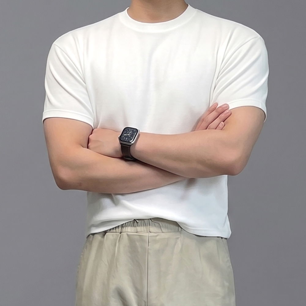 남자 크롭 와플 두꺼운 머슬핏 반팔 티셔츠