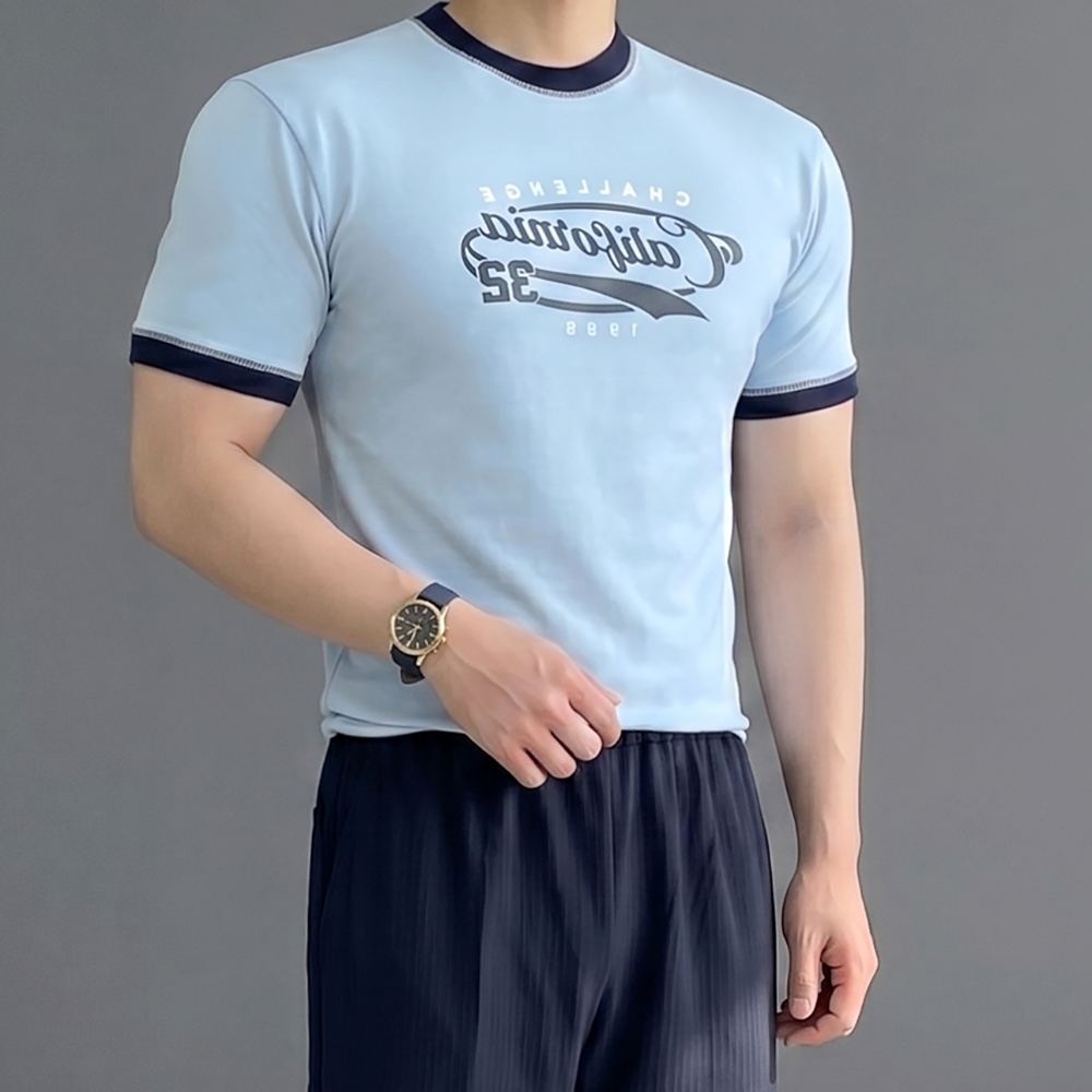 남자 머슬핏 10수 두꺼운 링거 크롭 반팔