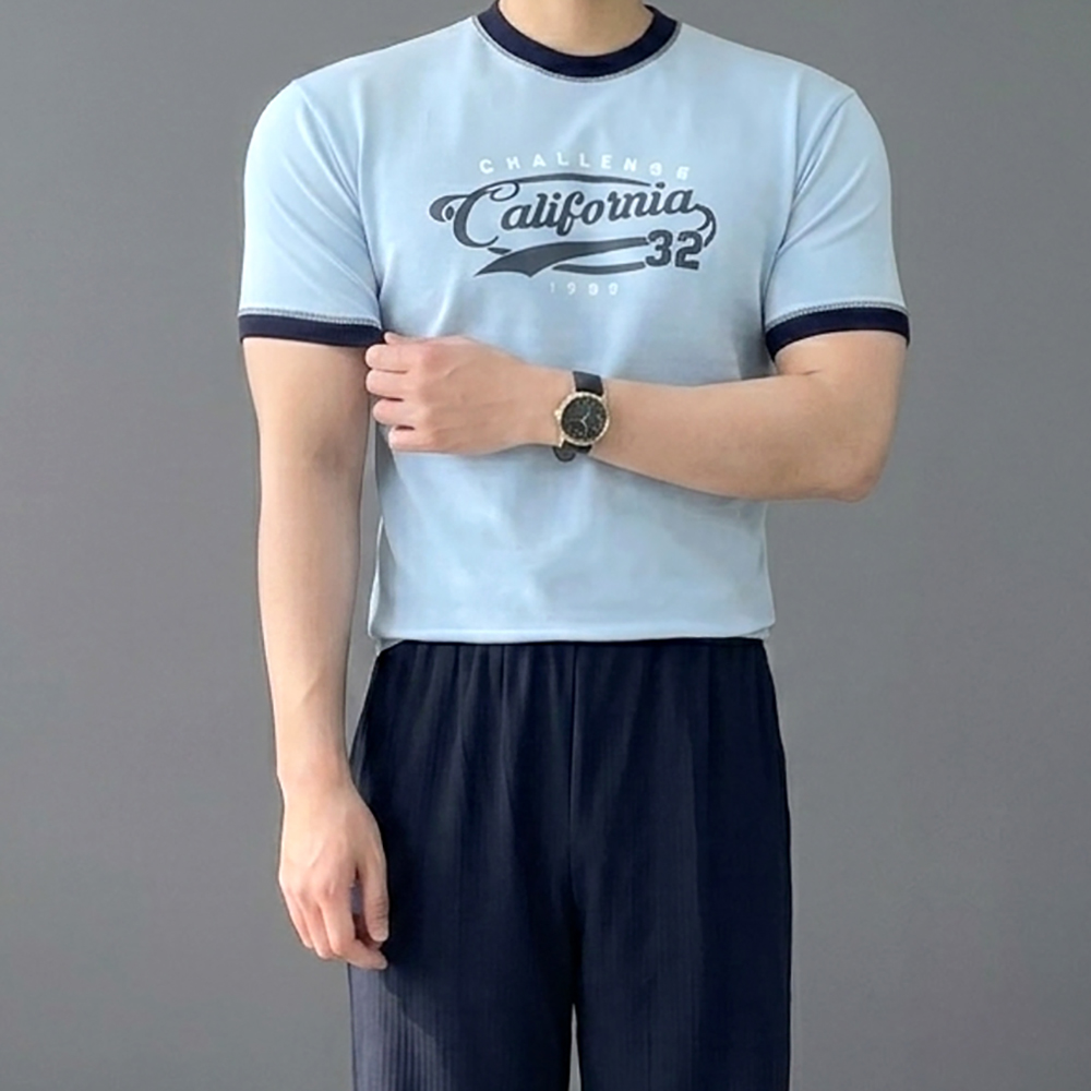 남자 머슬핏 10수 두꺼운 링거 크롭 반팔