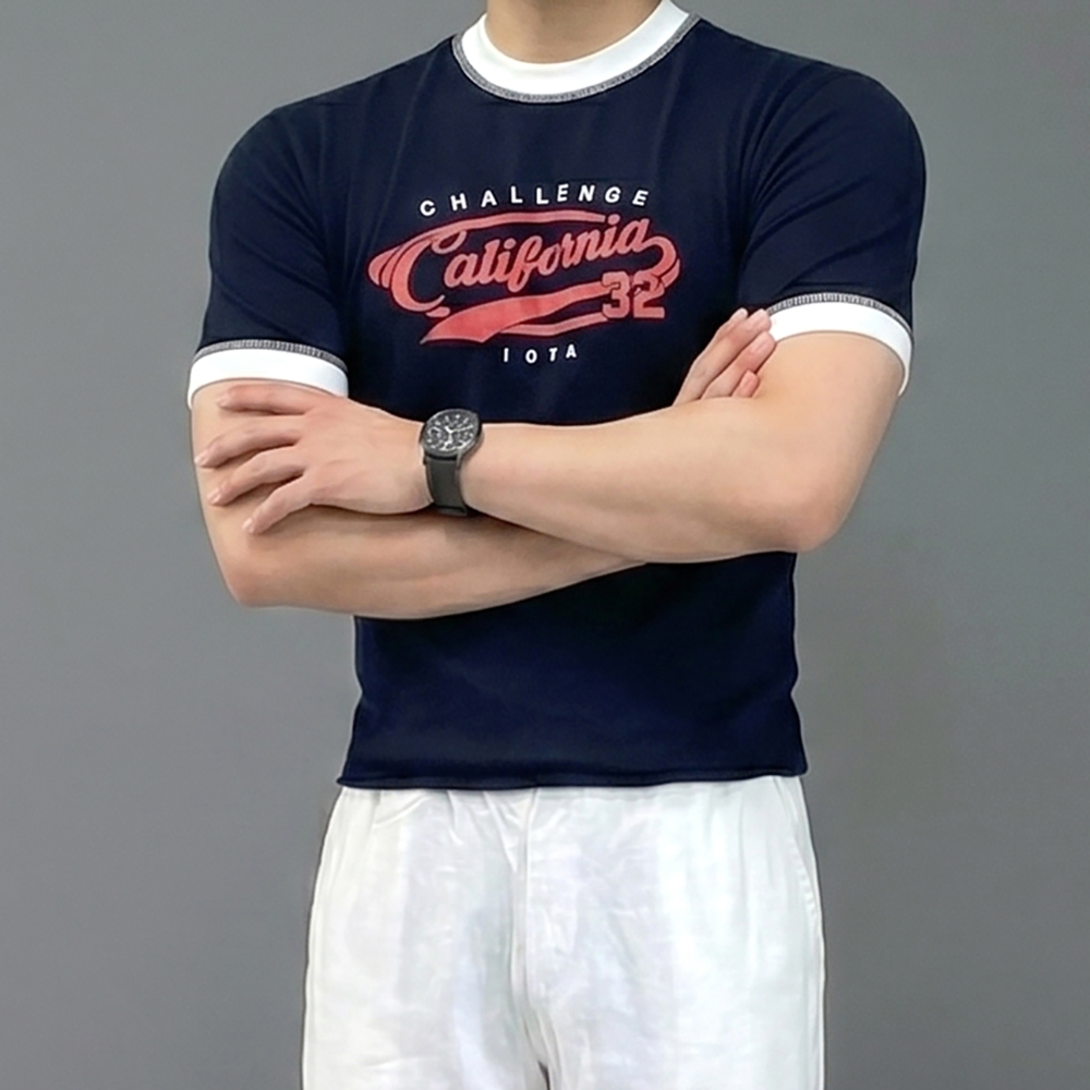 남자 머슬핏 10수 두꺼운 링거 크롭 반팔