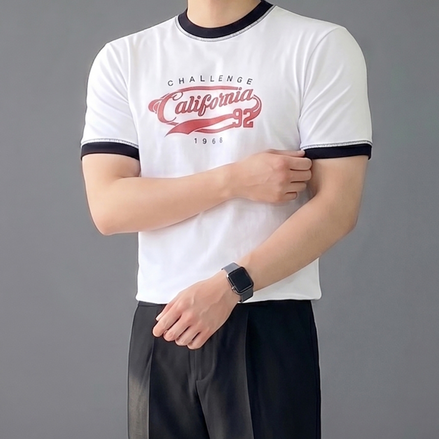 남자 머슬핏 10수 두꺼운 링거 크롭 반팔