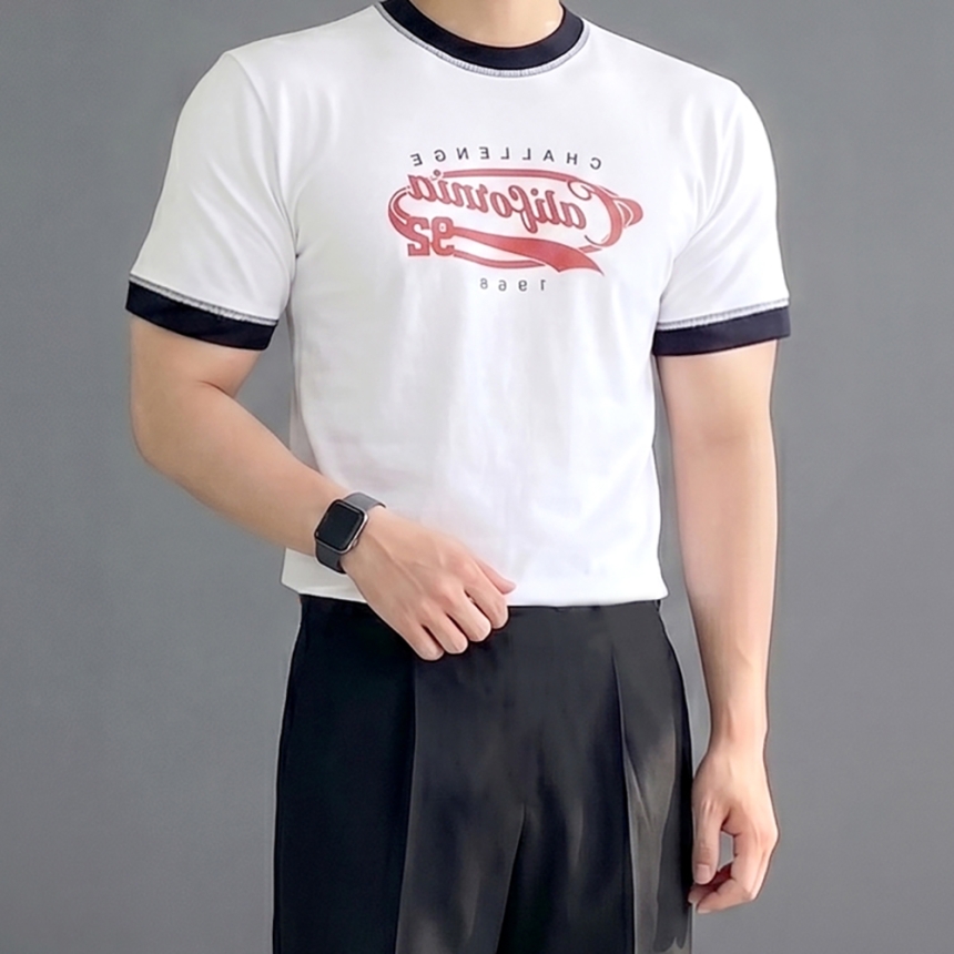 남자 머슬핏 10수 두꺼운 링거 크롭 반팔