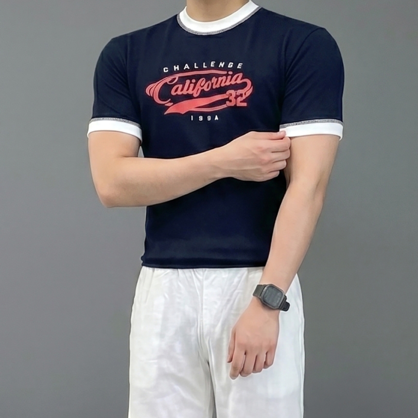 남자 머슬핏 10수 두꺼운 링거 크롭 반팔