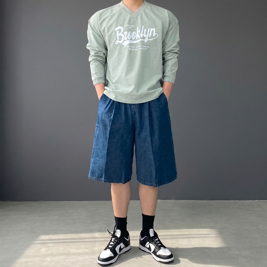 남자 버뮤다 청반바지 와이드 6부 데님 반바지