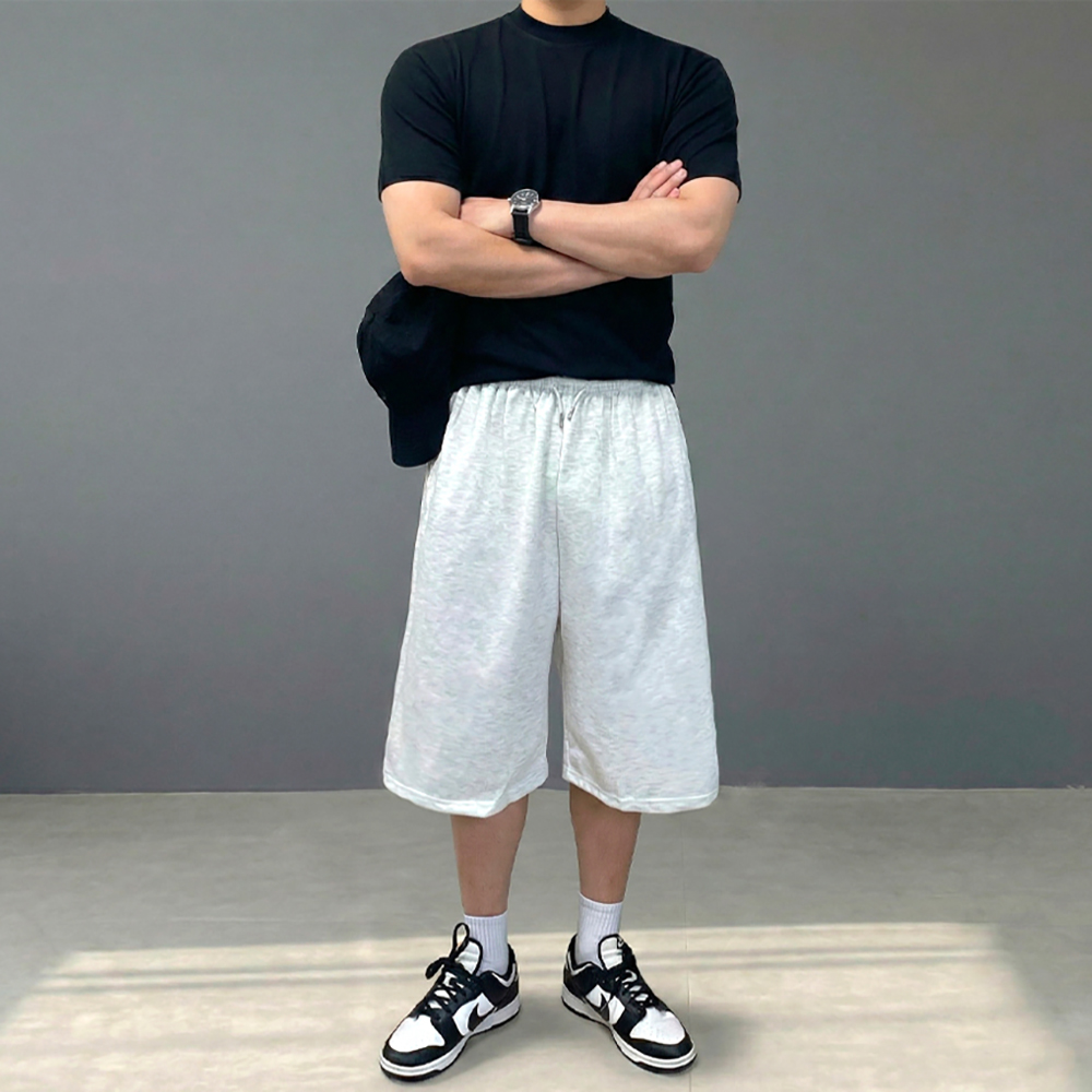 남자 흰색 7부 여름 버뮤다 밴딩 팬츠 반바지