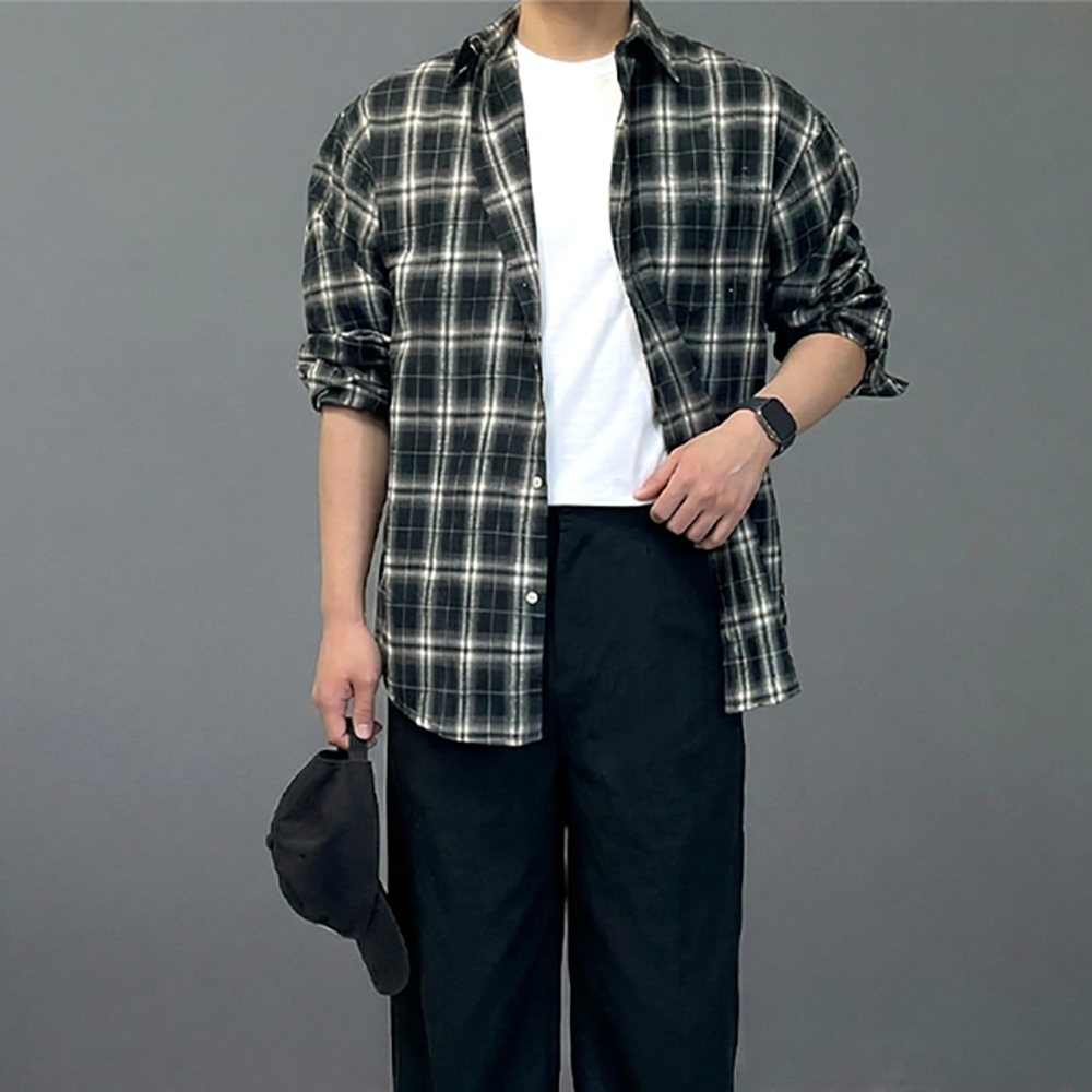 남자 셔켓 마드라스 플란넬 체크 셔츠