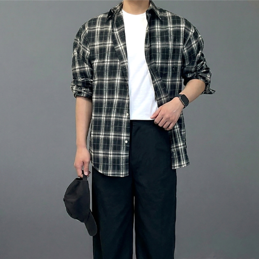 남자 셔켓 마드라스 플란넬 체크 셔츠