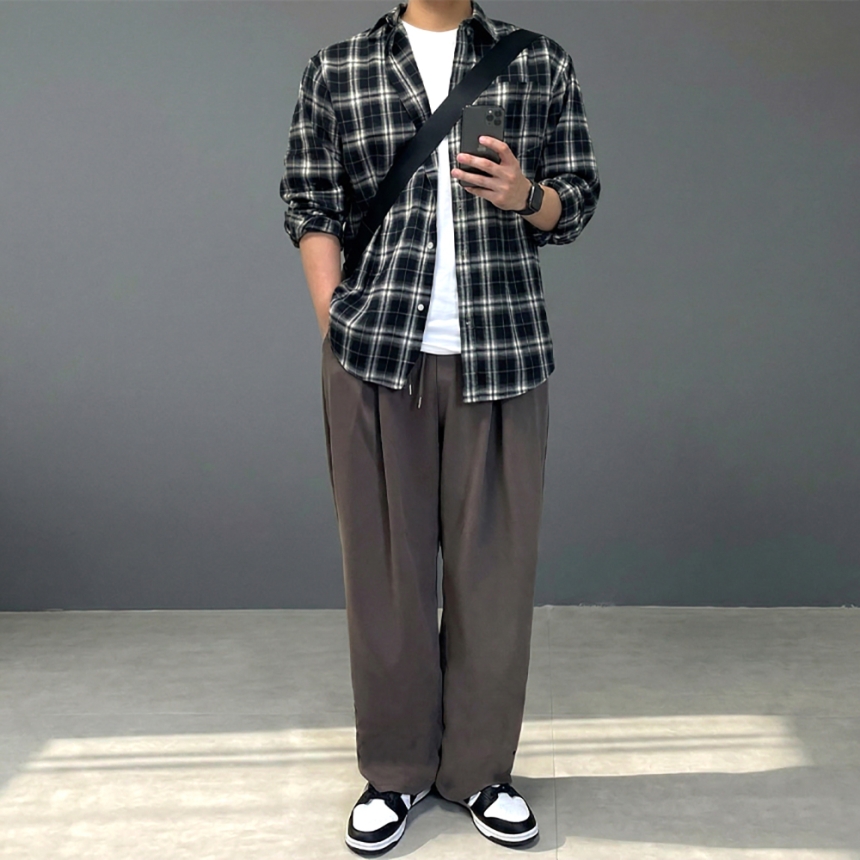 남자 셔켓 마드라스 플란넬 체크 셔츠