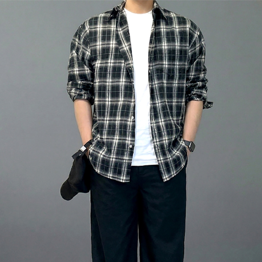 남자 셔켓 마드라스 플란넬 체크 셔츠