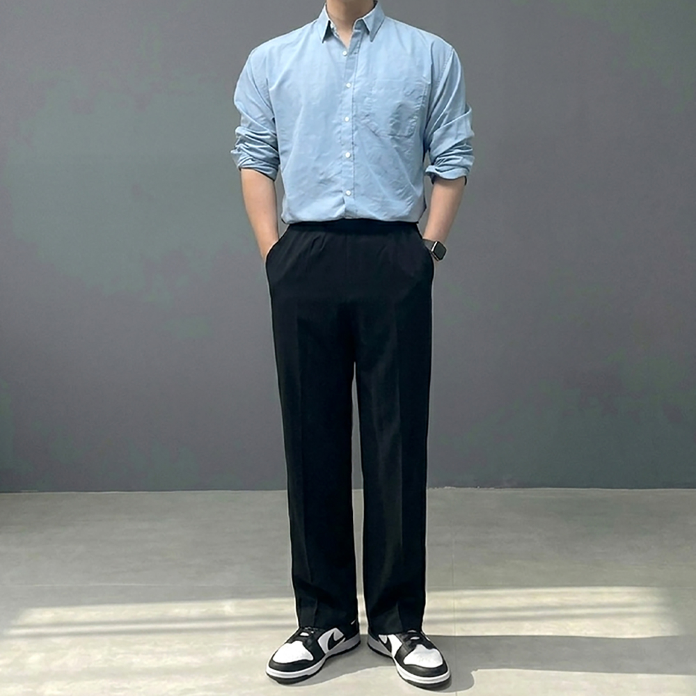 남자 테이퍼드핏 스판 슬랙스 링클프리 밴딩 바지