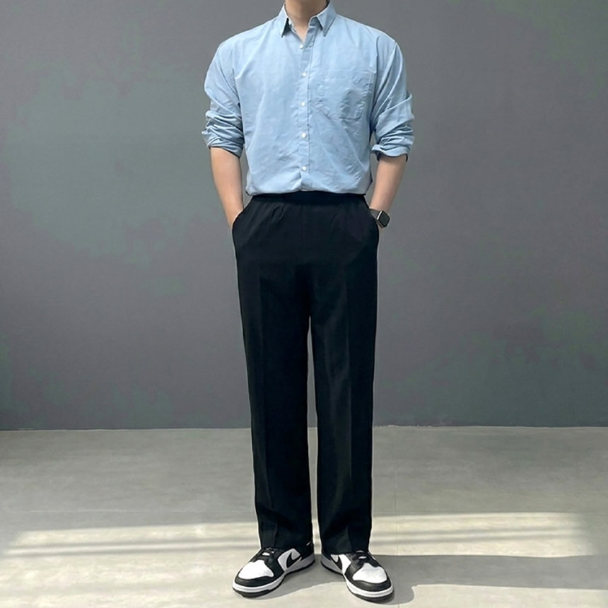 남자 테이퍼드핏 스판 슬랙스 링클프리 밴딩 바지