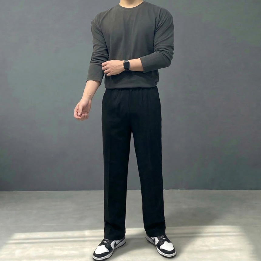 남자 피그먼트 워싱 긴팔 무지 레이어드 티셔츠