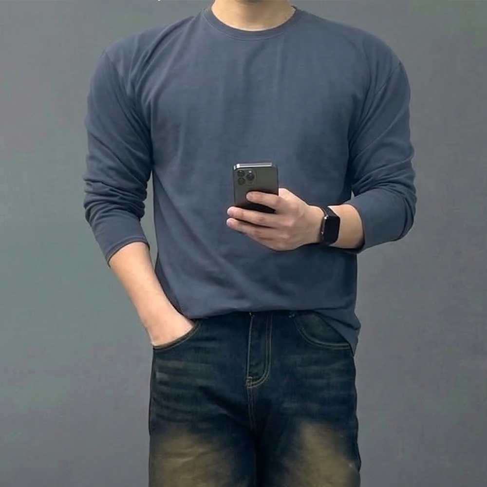 남자 피그먼트 워싱 긴팔 무지 레이어드 티셔츠