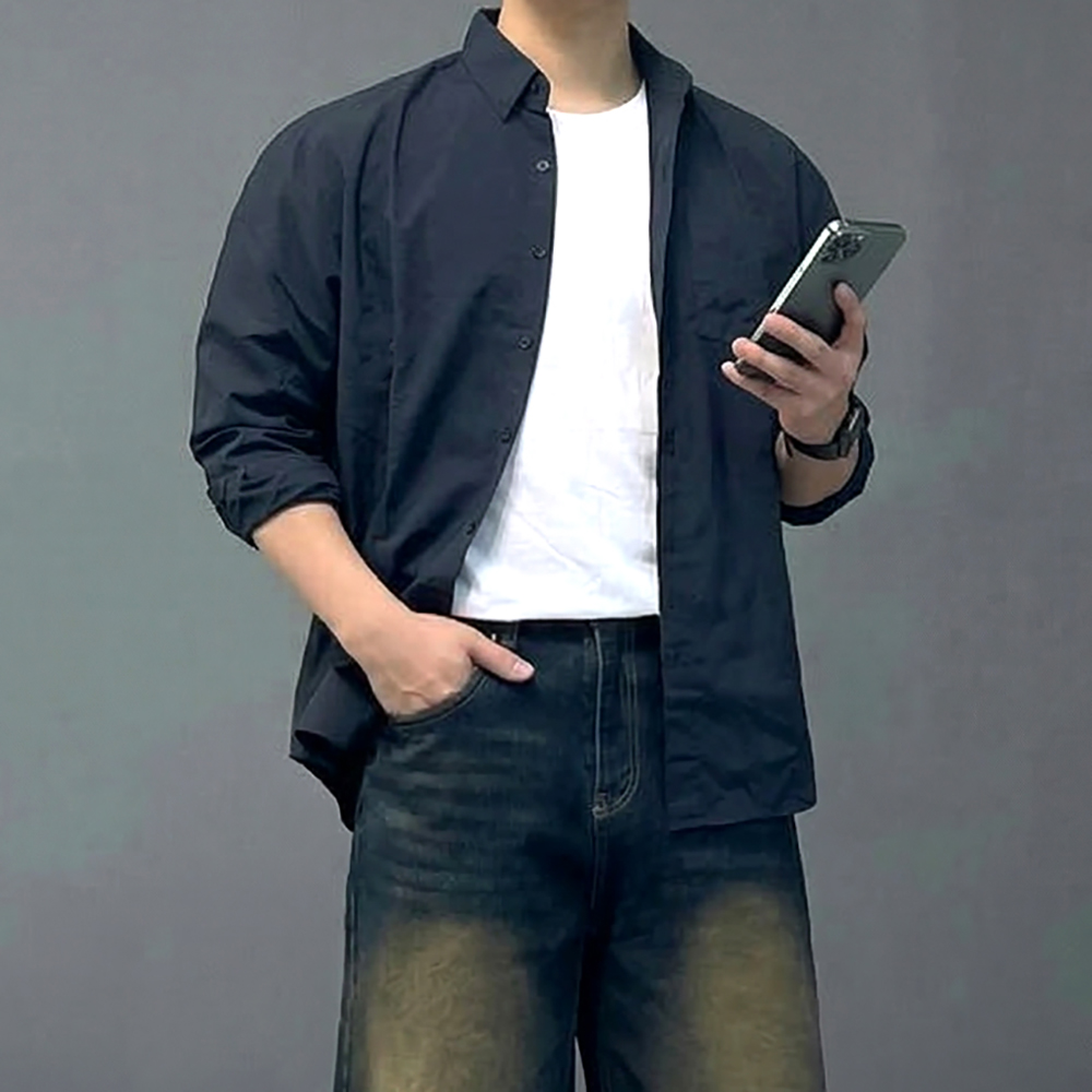 남자 셔켓 흰색 남방 아우터형 나일론 셔츠