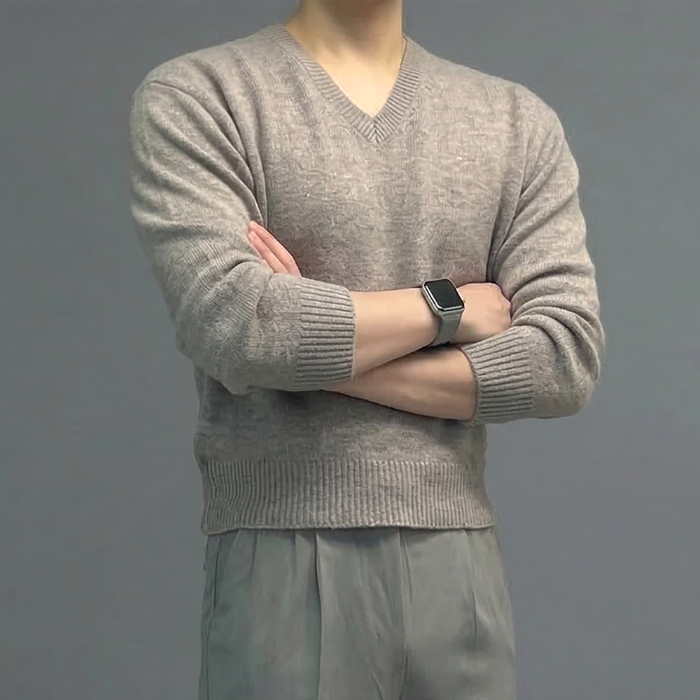남자 브이넥 크롭 머슬핏 앙고라 니트