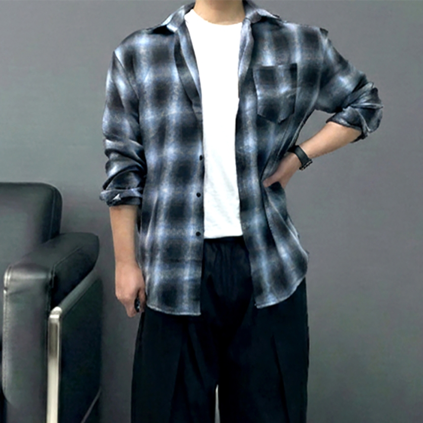 남자 셔켓 플란넬 체크 난방 오버핏 셔츠