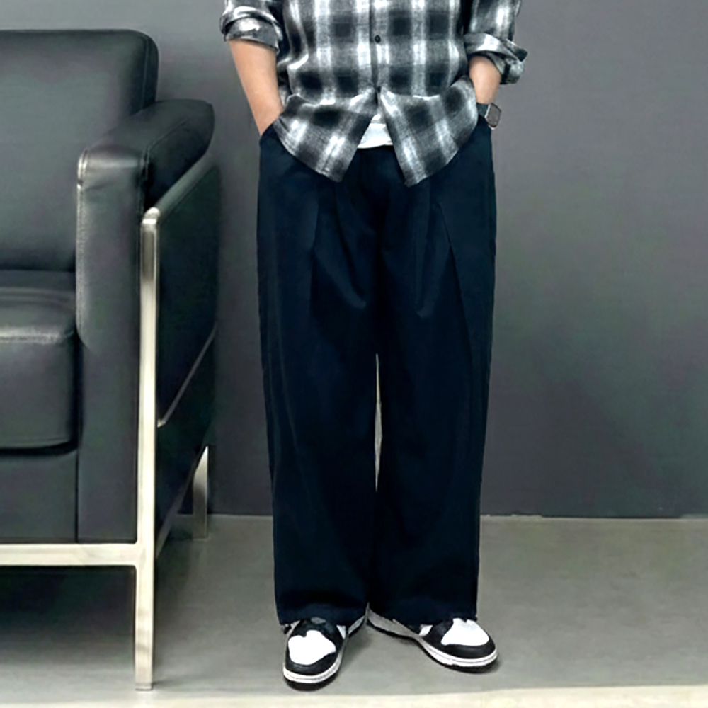 남자 커브드 치노 벌룬 와이드 팬츠 항아리 면 바지