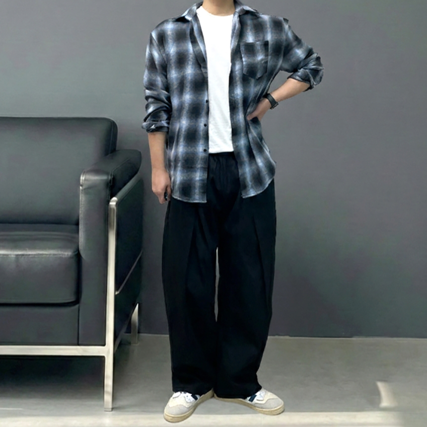 남자 커브드 치노 벌룬 와이드 팬츠 항아리 면 바지