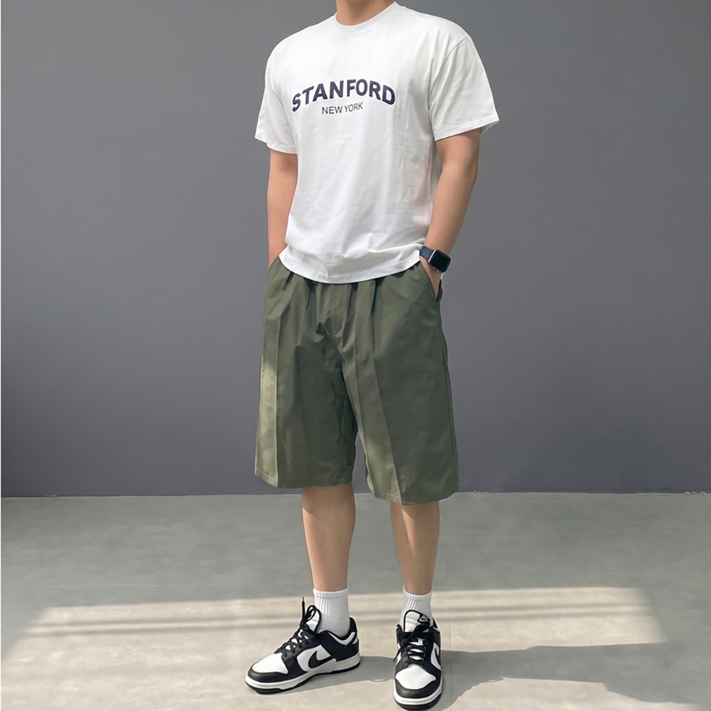 남자 흰색 10수 두꺼운 자수 반팔 티셔츠