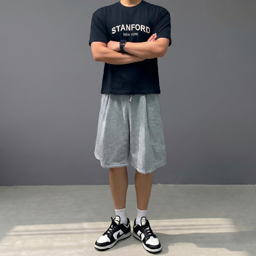 남자 흰색 10수 두꺼운 자수 반팔 티셔츠