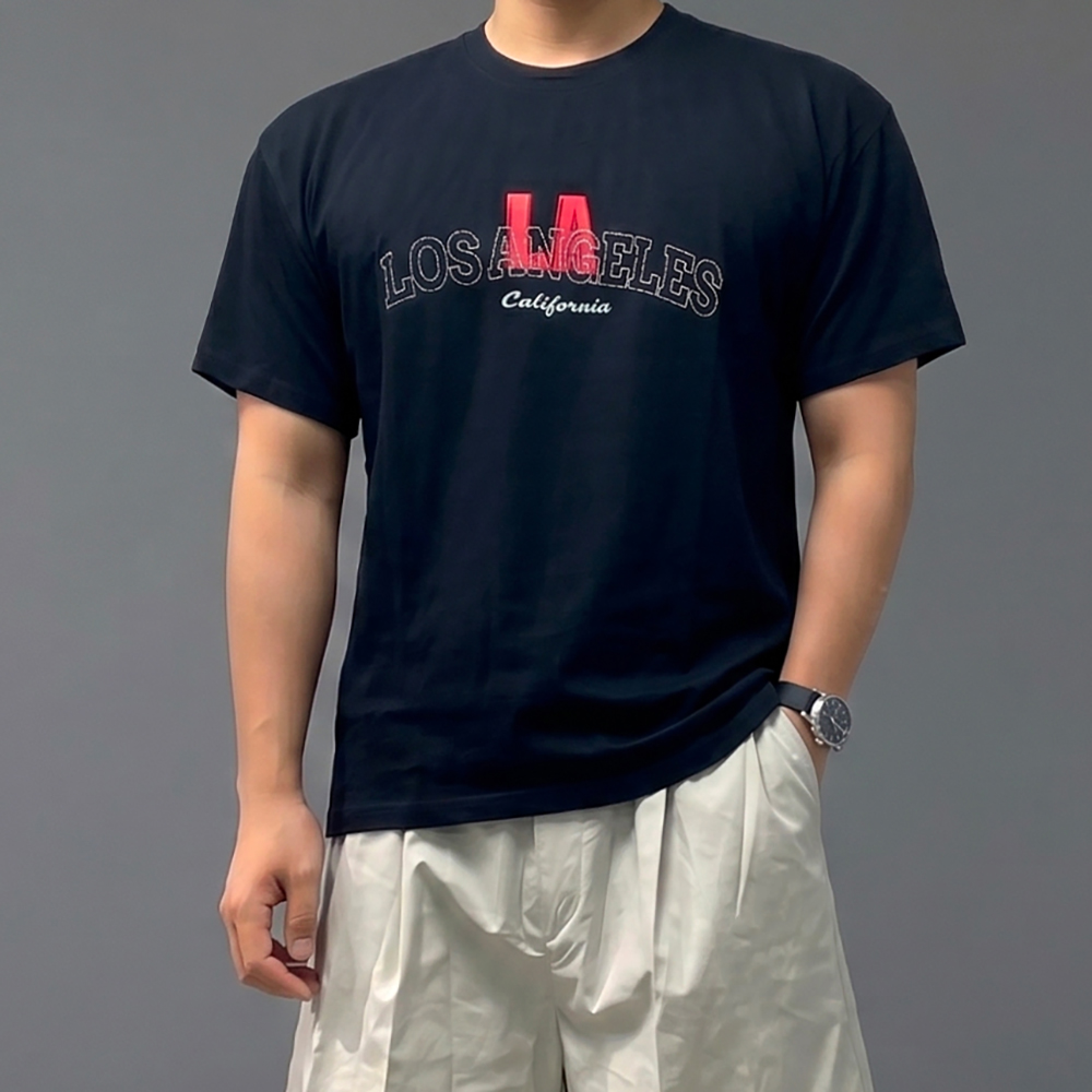 남자 10수 자수 흰색 두꺼운 반팔 티셔츠