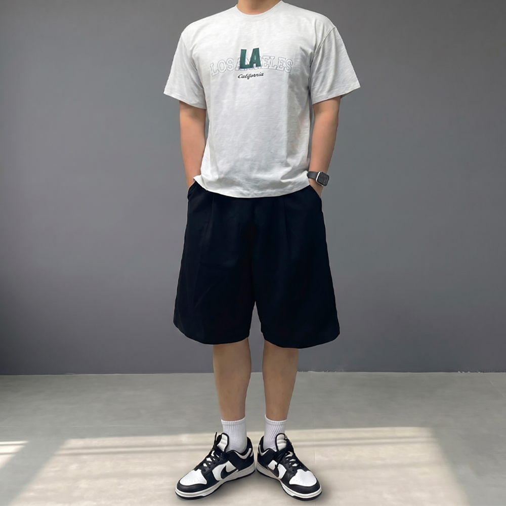 남자 10수 자수 흰색 두꺼운 반팔 티셔츠