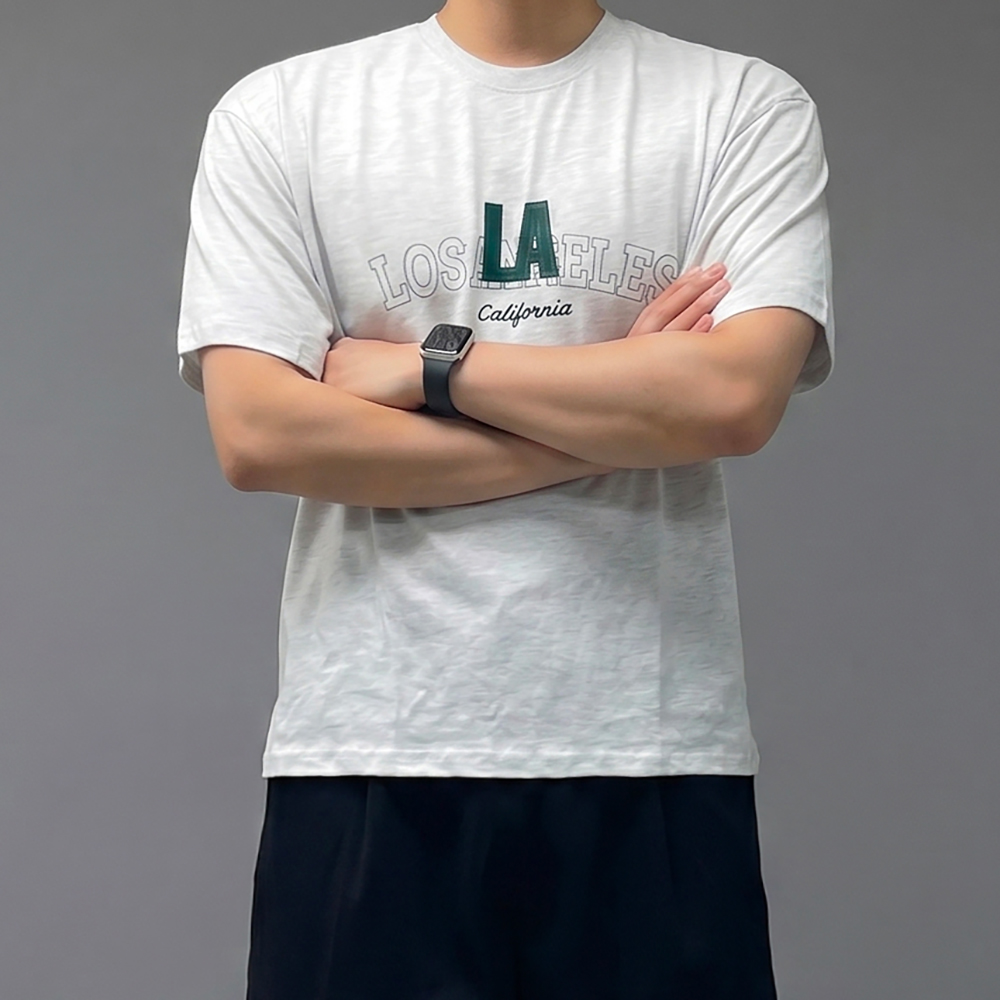 남자 10수 자수 흰색 두꺼운 반팔 티셔츠