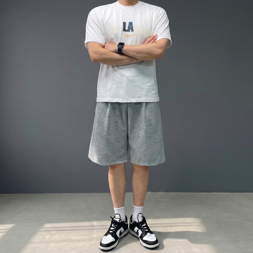 남자 10수 자수 흰색 두꺼운 반팔 티셔츠
