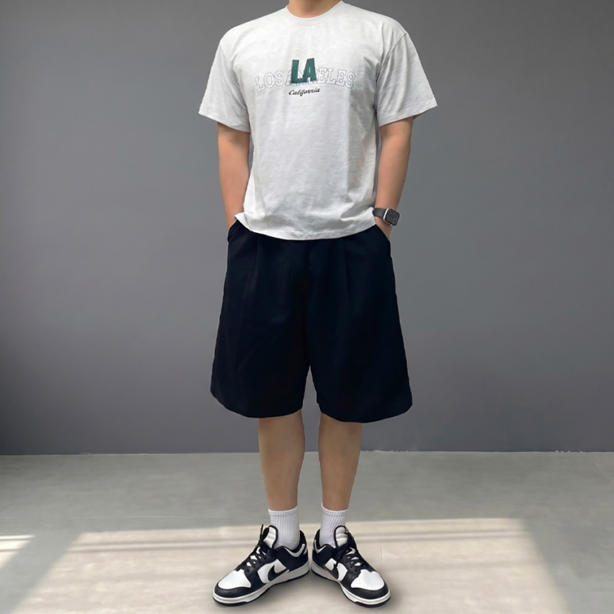 남자 10수 자수 흰색 두꺼운 반팔 티셔츠