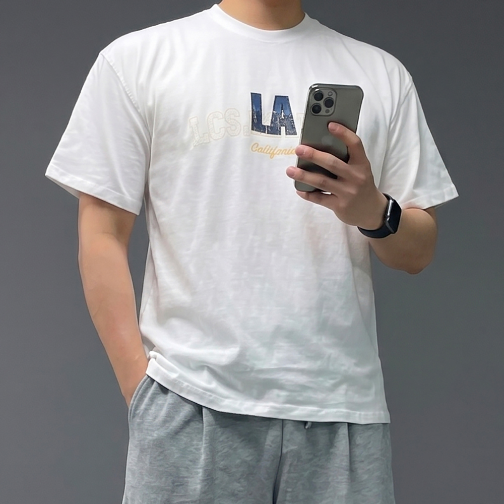 남자 10수 자수 흰색 두꺼운 반팔 티셔츠
