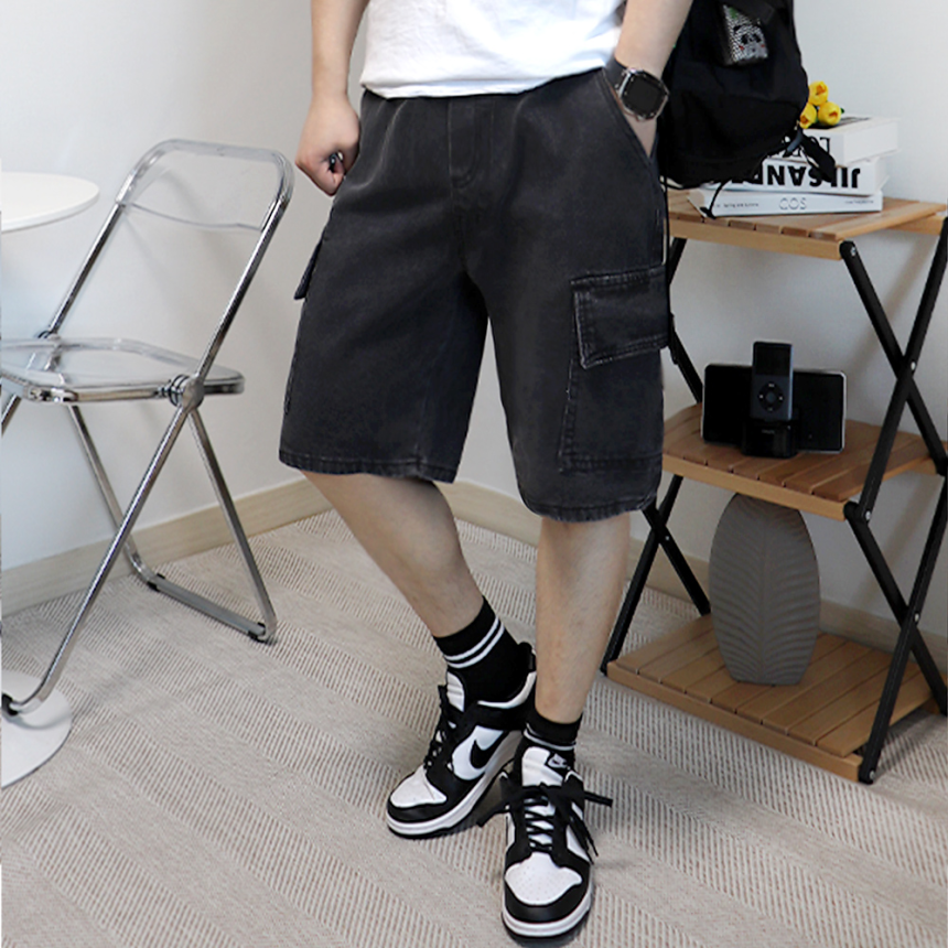 1+1 흑청반바지 데님버뮤다팬츠 7부 카고 청반바지
