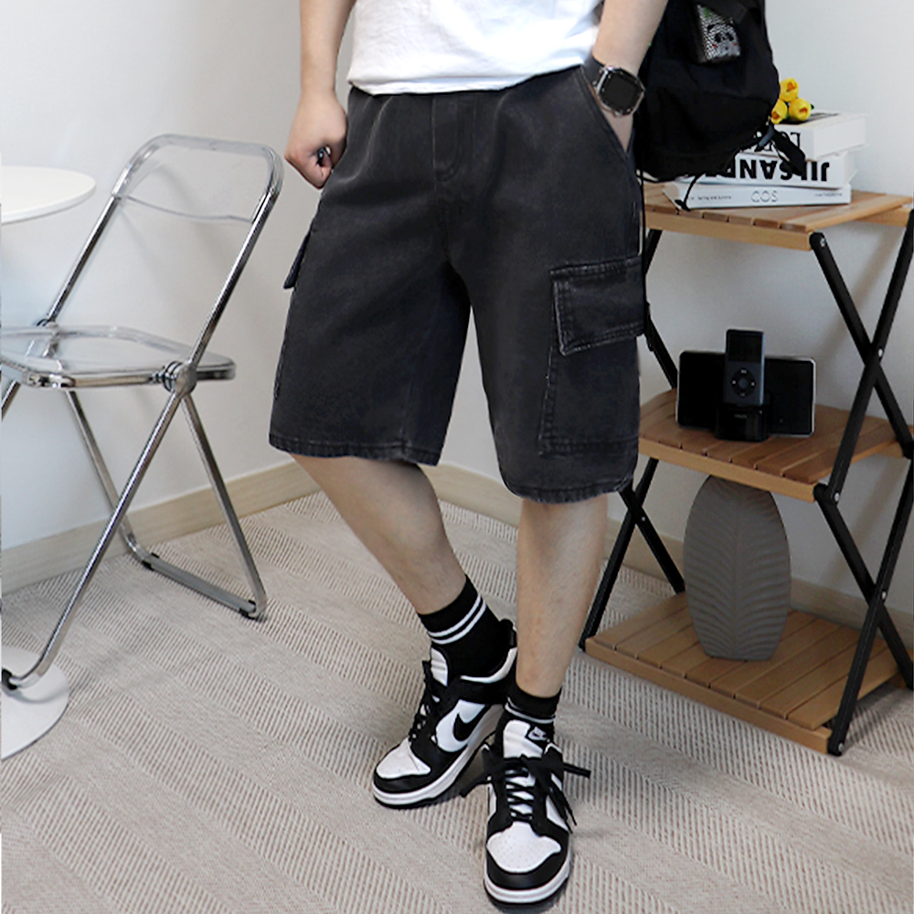 1+1 흑청반바지 데님버뮤다팬츠 7부 카고 청반바지