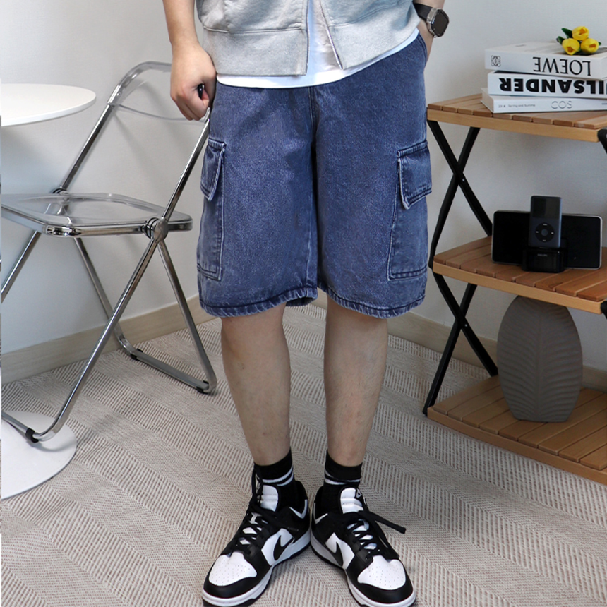 흑청반바지 데님버뮤다팬츠 7부 카고 청반바지