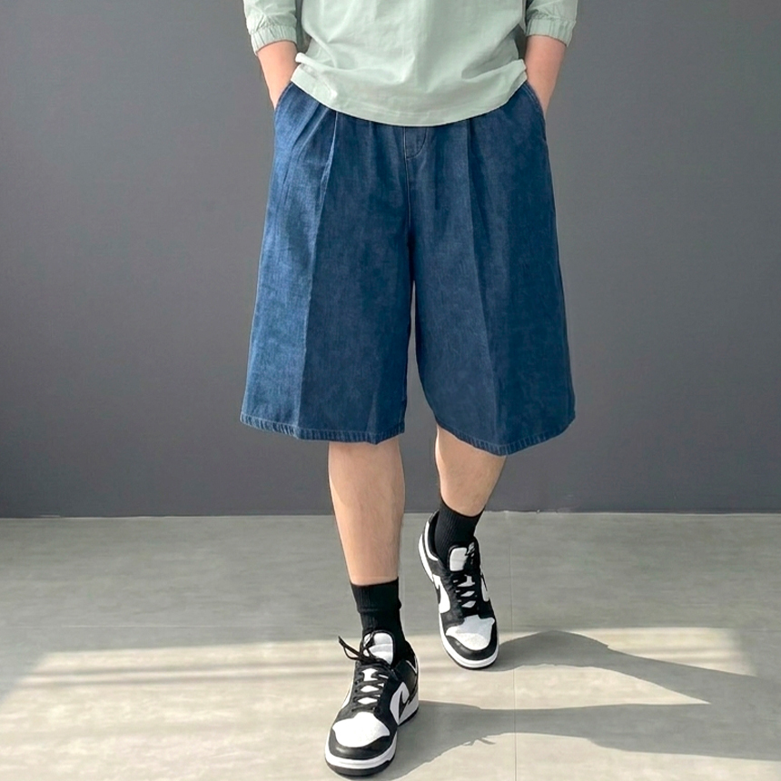 남성버뮤다청반바지 5부 와이드 데님 남자청반바지