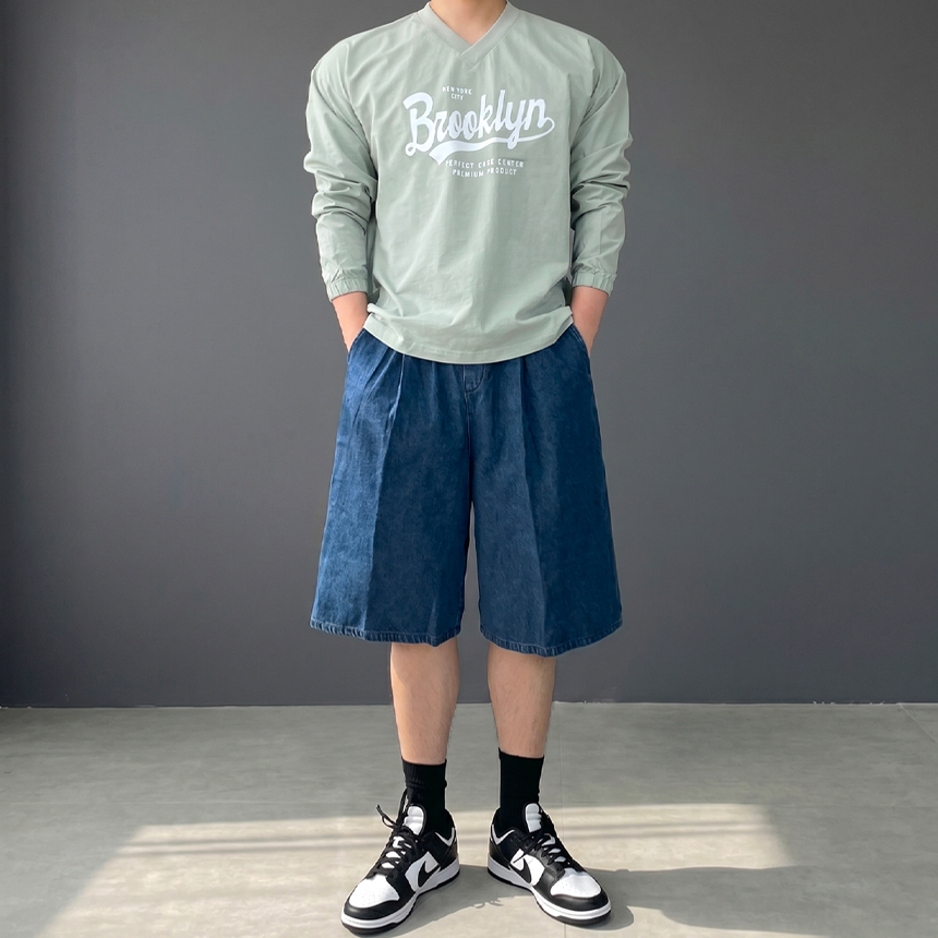 남성버뮤다청반바지 5부 와이드 데님 남자청반바지