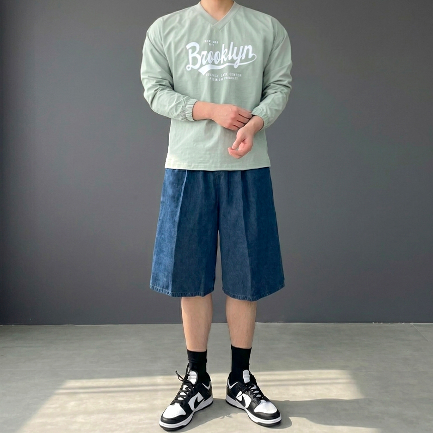 남성버뮤다청반바지 5부 와이드 데님 남자청반바지
