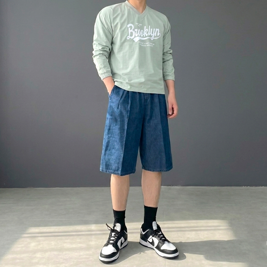 남성버뮤다청반바지 5부 와이드 데님 남자청반바지