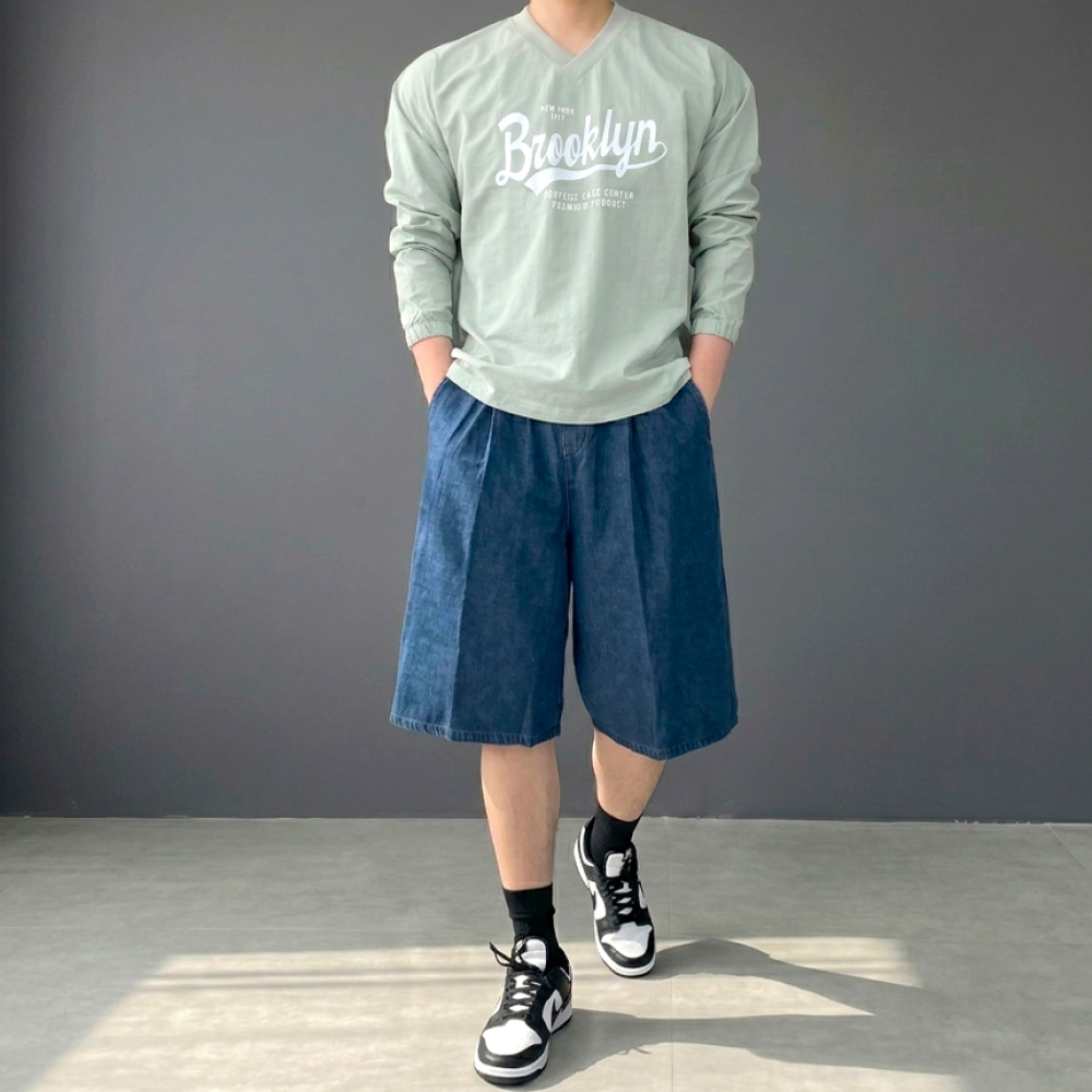남성버뮤다청반바지 5부 와이드 데님 남자청반바지