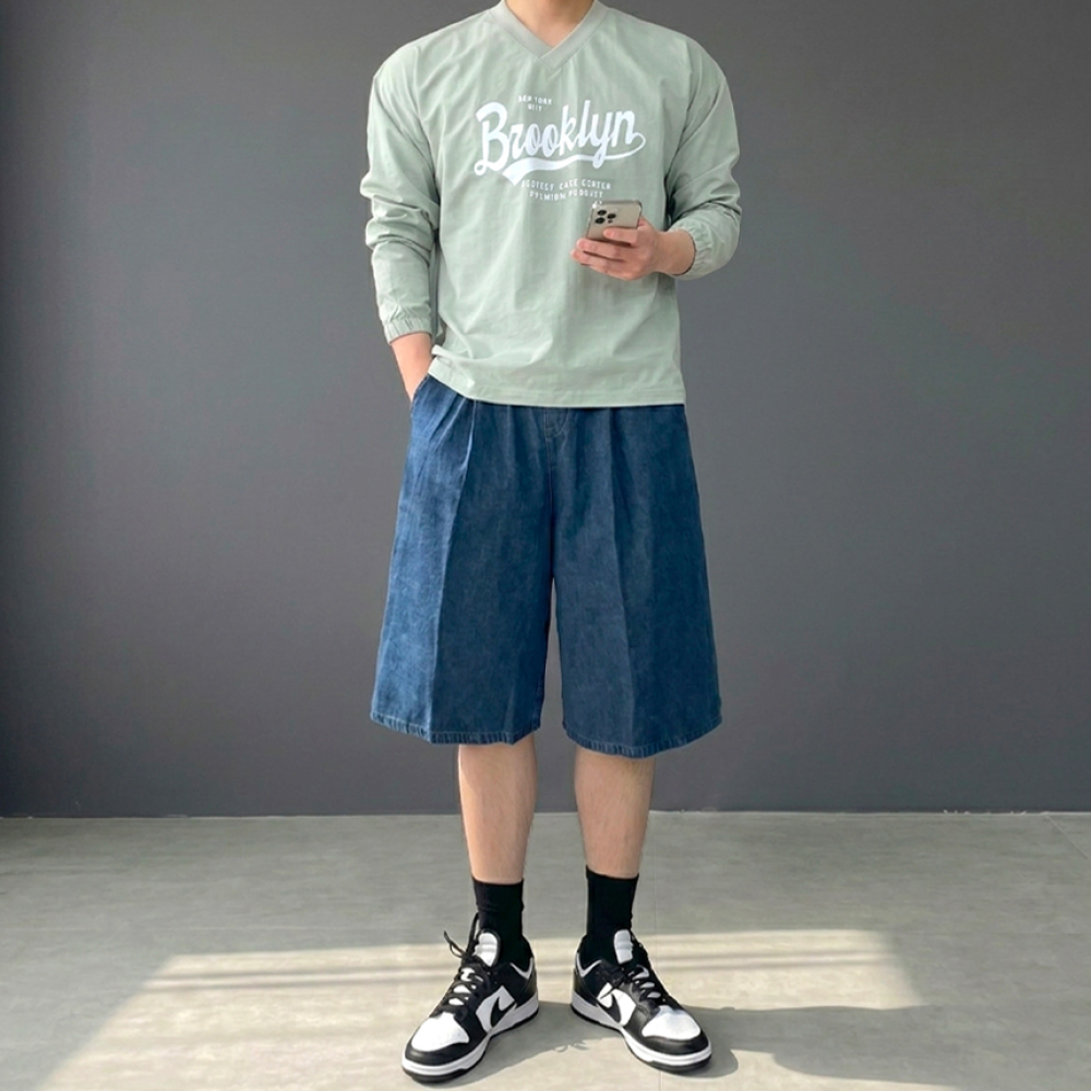 남성버뮤다청반바지 5부 와이드 데님 남자청반바지
