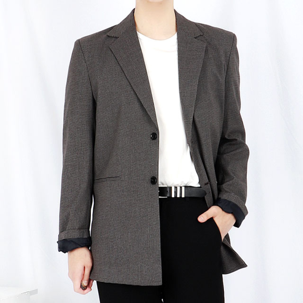 남자 오버핏 하운드투스 체크 블레이져 자켓