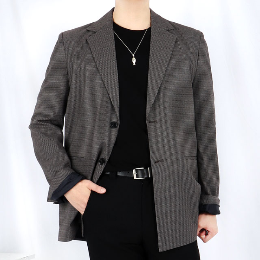 남자 오버핏 하운드투스 체크 블레이져 자켓